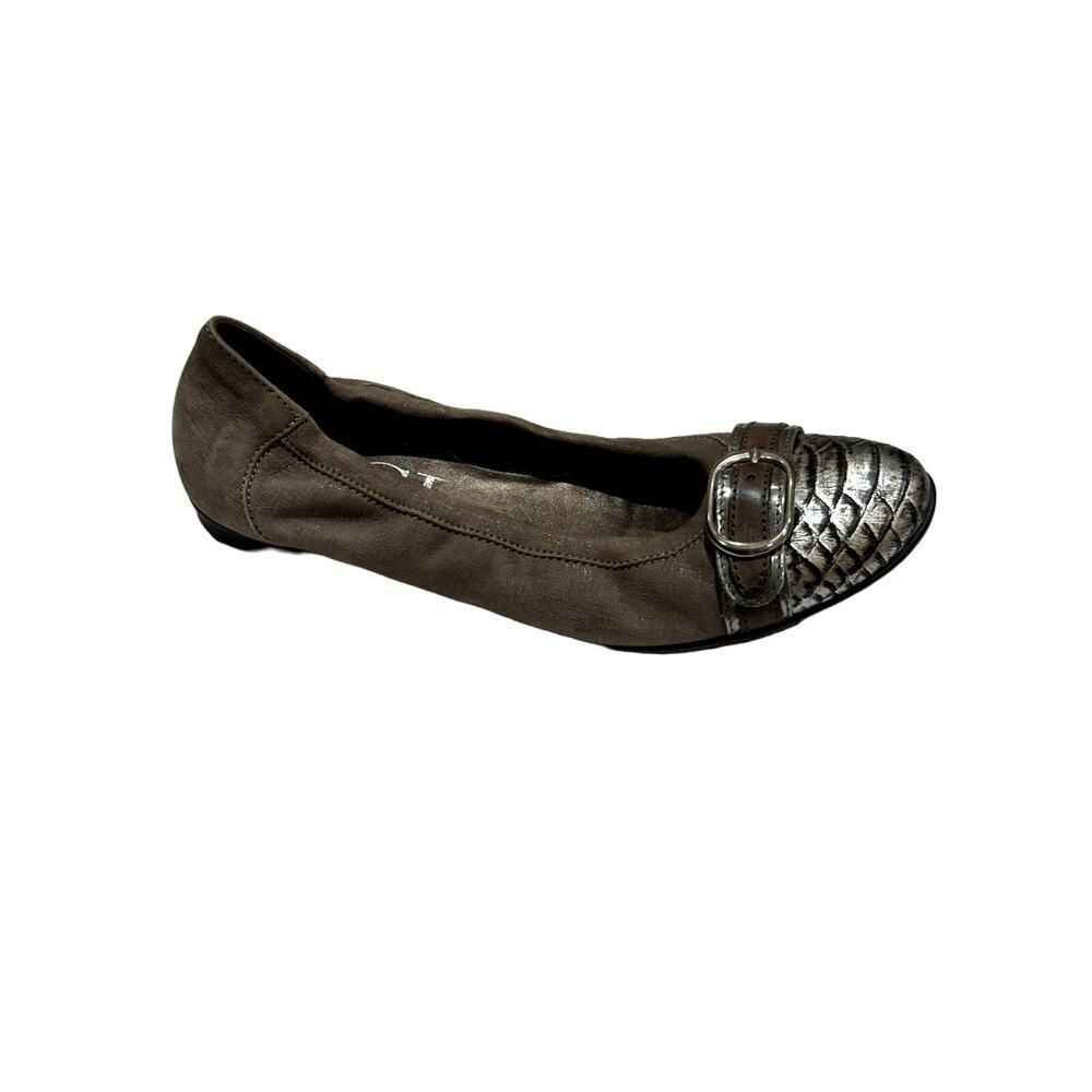 AGL Women's Reptile Print Suede Leather Ballet Flats Taupe Size 37